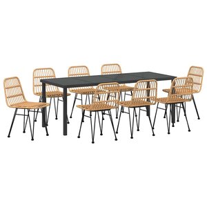 vidaXL Ensemble de salle à manger pour jardin 9 Pièces Marron