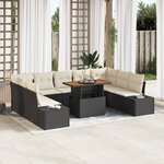 vidaXL Set de Canapé de Jardin de 10 Pièces avec Coussins Noir Rotin Poly