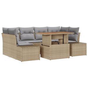 vidaXL Ensemble de salle à manger de jardin 7 pièces avec coussins Beige en poly rattan et acacia