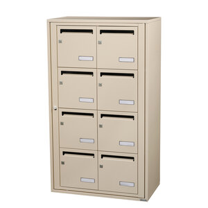 Bloc collectif Leabox 2x4  grade 3  simple face  intérieur  fixation murale  ivoire ral 1015 finition brillante