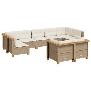 vidaXL Salon de jardin avec coussins 9 Pièces beige résine tressée