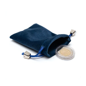 Sachet bleu en velours pour monnaies de collection. Taille - S petit