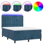 vidaXL Sommier à lattes de lit matelas et LED Bleu foncé 140x190 cm