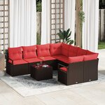 vidaXL Ensemble de canapé de jardin 9 Pièces Beige Rouge 55 x 55 x 37 cm