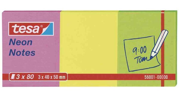 Pack de 3 Bloc-notes repositionnables 40 x 50 mm Neon tricolore TESA