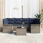 vidaXL Ensemble de canapé de jardin 7 Pièces Gris et marine polyrotin