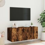 vidaXL Meuble TV mural avec lumières LED chêne fumé 100x35x41 cm