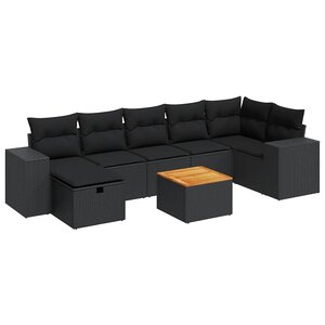 vidaXL Salon de jardin 8 Pièces avec coussins noir résine tressée