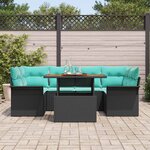vidaXL Ensemble de canapé de jardin avec coussin 7 Pièces Noir et bleu
