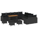 Ensemble de canapé de jardin de 14 pièces avec coussins Noir Poly Rotin Acacia