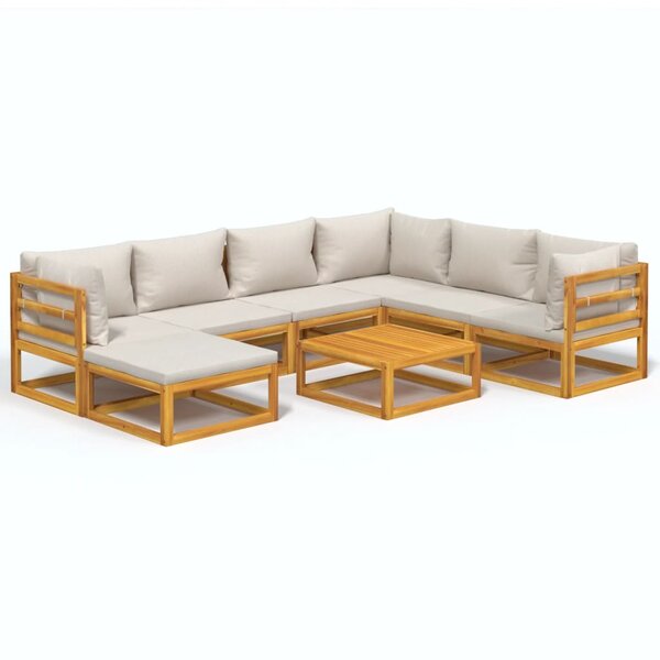 vidaXL Salon de jardin 8 Pièces avec coussins gris clair bois massif