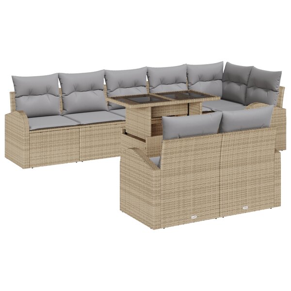 vidaXL Ensemble de canapé de jardin 9 pièces avec coussins Beige Poly Rattan