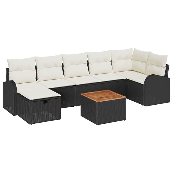vidaXL Ensemble de canapé de jardin avec coussin 8 Pièces Noir Poly rotin