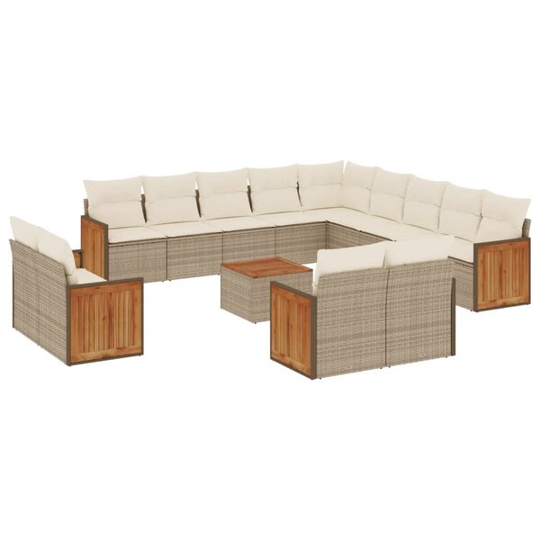 vidaXL Salon de jardin avec coussins 14 Pièces beige résine tressée