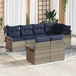 vidaXL Ensemble de canapé de jardin avec coussin 7 Pièces Gris polyrotin