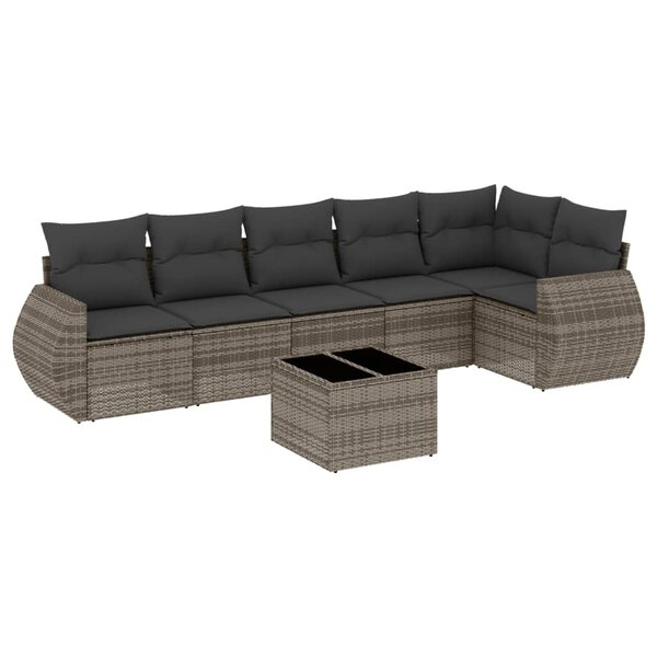 vidaXL Salon de jardin avec coussins 7 Pièces gris résine tressée