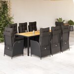 vidaXL Ensemble à manger de jardin 9Pièces coussins noir résine tressée