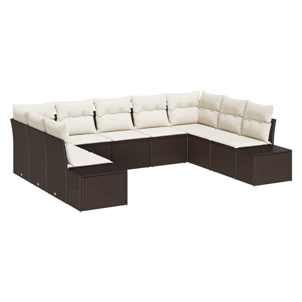 vidaXL Ensemble de canapés de jardin 9 pièces avec coussins marron en poly rattan
