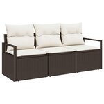 vidaXL Ensemble de canapé de jardin avec coussin 3 Pièces Marron  Crème