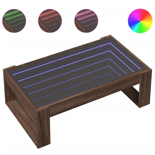 vidaXL Table basse avec LED infini chêne marron 90x53x30 cm