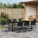 vidaXL Ensemble de salle à manger de jardin de 9 pièces avec coussins en poly rattan noir