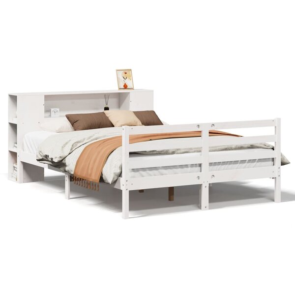 vidaXL Lit bibliothèque sans matelas blanc 160x200 cm bois pin massif