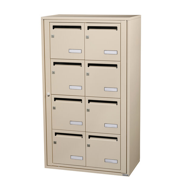 Bloc collectif Leabox 2x4  grade 3  simple face  intérieur  fixation murale  ivoire ral 1015 finition brillante