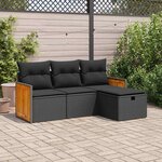 vidaXL Salon de jardin 4 Pièces avec coussins noir résine tressée