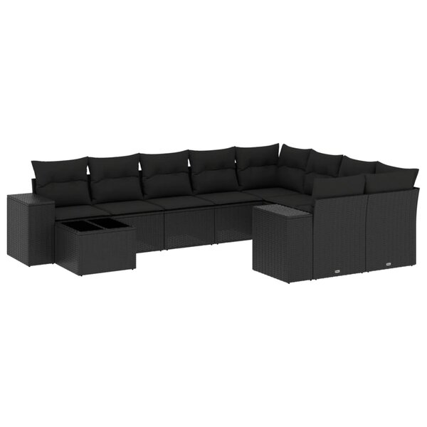 vidaXL Salon de jardin 10 Pièces avec coussins noir résine tressée