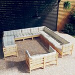 vidaXL Salon de jardin 13 Pièces avec coussins crème Bois de pin solide