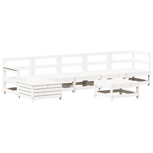 vidaXL Salon de jardin 7 Pièces Blanc Bois de pin massif