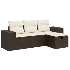 vidaXL Salon de jardin 4 Pièces avec coussins marron résine tressée
