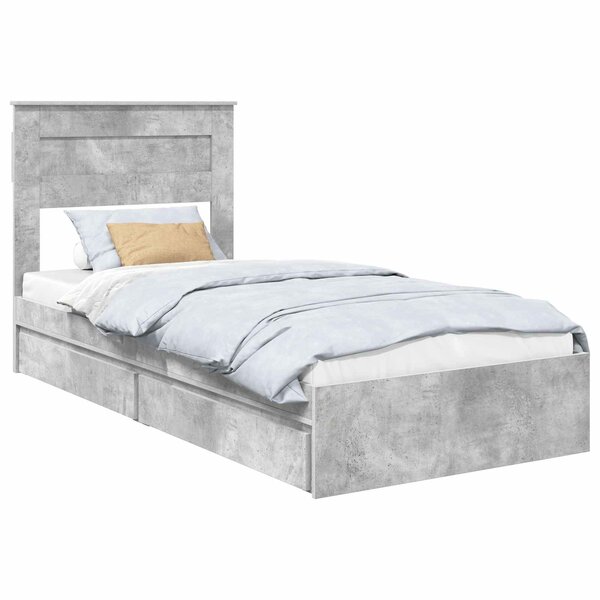 vidaXL Lit de Rangement Gris béton 75 x 190 cm Bois d'ingénierie