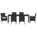 vidaXL Ensemble de salle à manger de jardin 7 pièces avec des coussins en poly rattan noir
