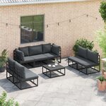 vidaXL Ensemble de canapé de jardin avec coussin 8 Pièces Noir Aluminium
