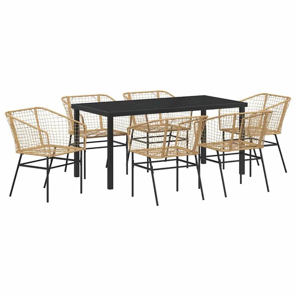vidaXL Ensemble de salle à manger pour jardin 7 Pièces Marron polyrotin