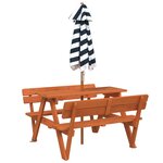 vidaXL Table de pique-nique pour 4 enfants avec parasol bois de sapin