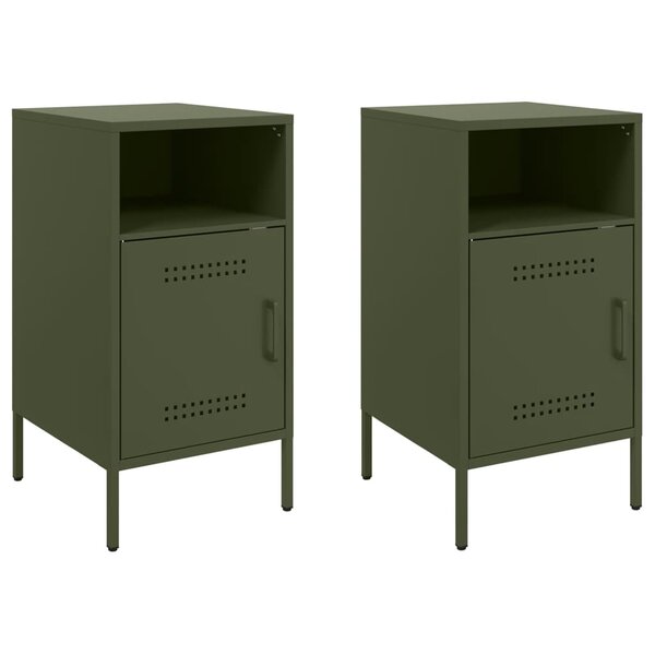 vidaXL Tables de chevet 2 Pièces vert olive 36x39x68 cm acier