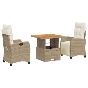 vidaXL Ensemble à manger de jardin et coussins 3 Pièces Beige poly rotin