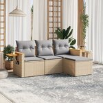 vidaXL Salon de jardin avec coussins 4 Pièces beige résine tressée
