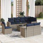 vidaXL Salon de jardin 9 Pièces avec coussins gris résine tressée