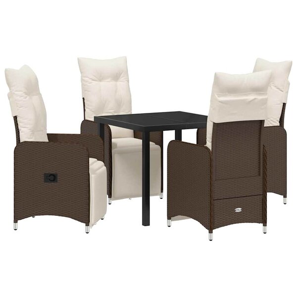 vidaXL Ensemble de salle à manger de jardin   5 pièces avec coussins en poly rotin marron