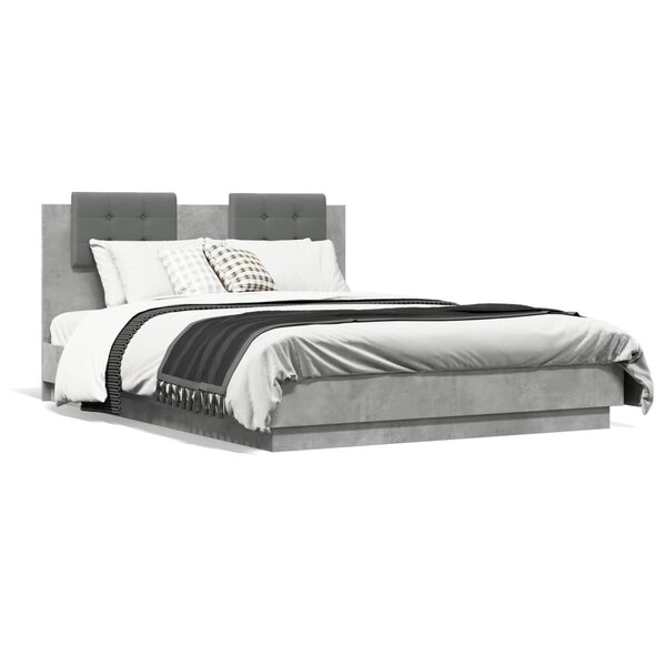 vidaXL Cadre de lit sans matelas gris béton 135x190 cm