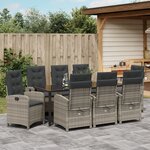 vidaXL Ensemble de Salle à Manger de Jardin 9 Pièces avec Coussins Gris Rattan Poly