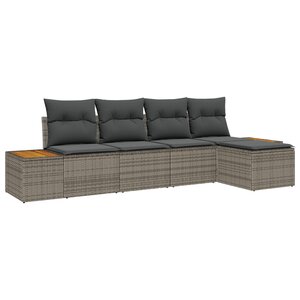 Ensemble de canapé de jardin 5 pièces avec coussins gris rattan poly acacia