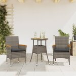 vidaXL Ensemble à manger de jardin et coussins 3 Pièces gris rotin acacia