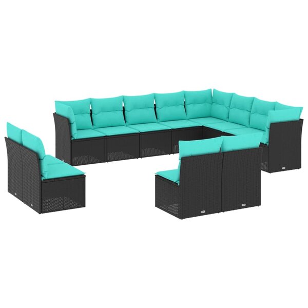 vidaXL Salon de jardin avec coussins 12 Pièces noir résine tressée