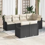 vidaXL Ensemble de canapé de jardin avec coussin 7 Pièces Noir Poly rotin