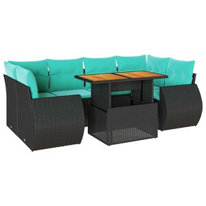 vidaXL Salon de jardin 7 Pièces avec coussins noir résine tressée