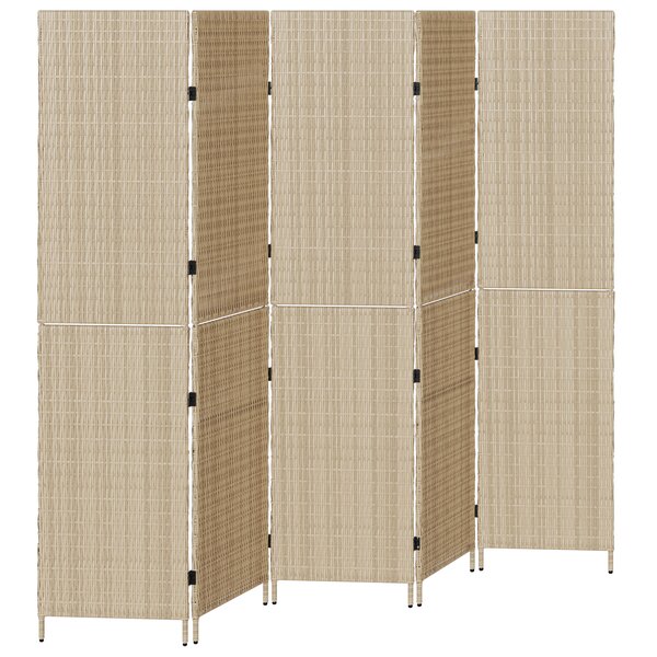 vidaXL Paravent 5 panneaux pliable beige 245x180 cm en poly rotin